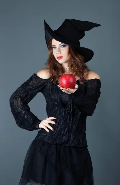 Halloween witch with broom — Stock Photo, Image