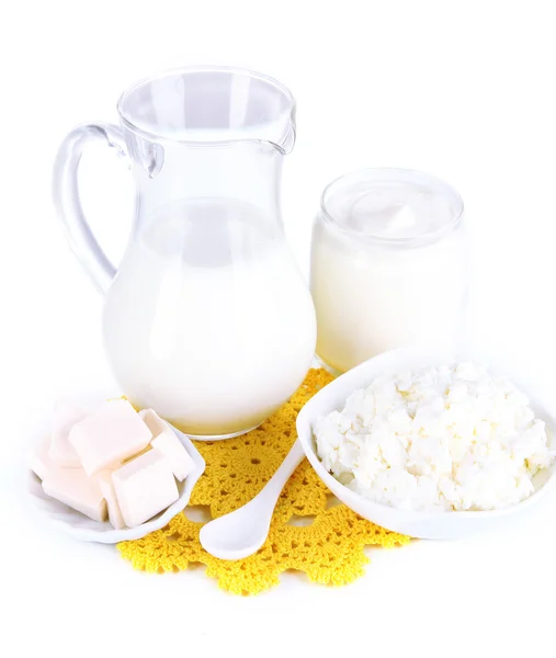 Fresh dairy products isolated on white — Stock Photo, Image