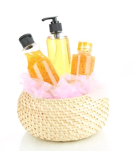 Gift basket with cosmetics isolated on white — Stock Photo, Image