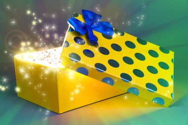 hediye kutusu gri arka plan üzerinde parlak ışık ile