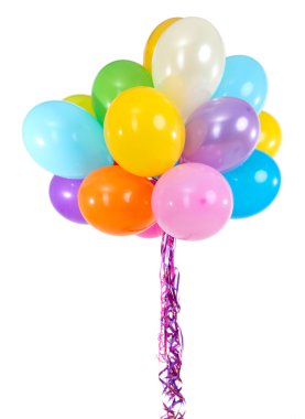 birçok parlak balon üzerinde beyaz izole