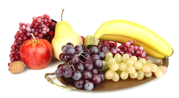 Bandeja dorada con frutas aisladas en blanco — Foto de Stock