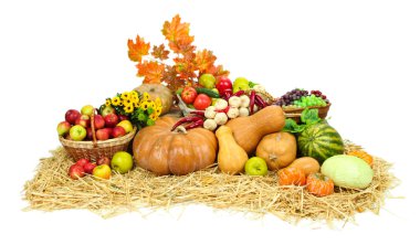 meyve ve sebzeler üzerinde beyaz izole ile kompozisyon