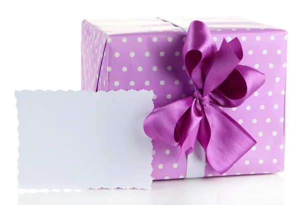 Gift box with blank label isolated on white — Stock Photo, Image