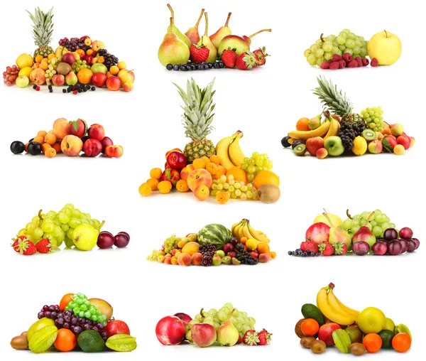 Collage van vruchten op witte geïsoleerd — Stockfoto