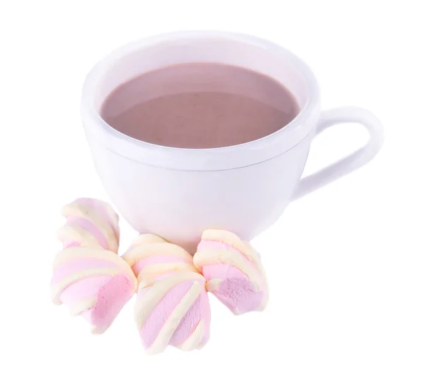 Bebida de cacao y dulces aislados en blanco — Foto de Stock