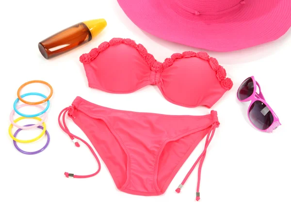 Swimsuit and beach items isolated on white — Stock Photo, Image