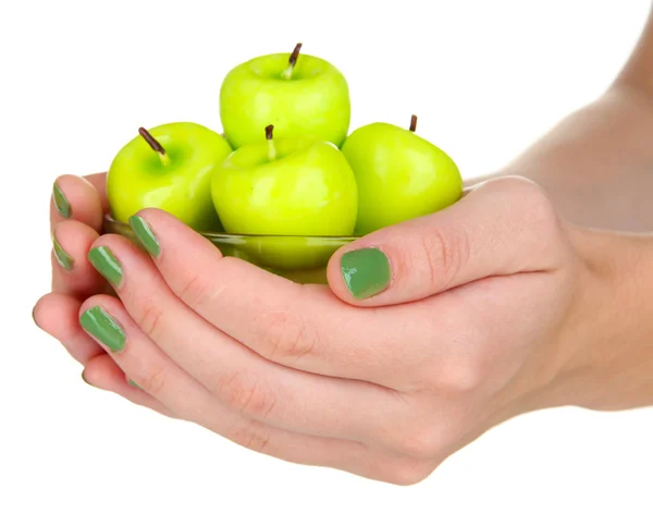 Bougies aromatiques décoratives dans les mains isolées sur blanc — Photo