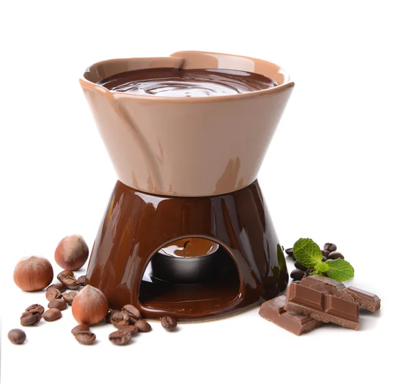 Chocolade fondue, geïsoleerd op wit — Stockfoto