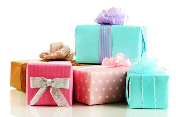 Beautiful bright gifts, isolated on white — Stock Photo, Image