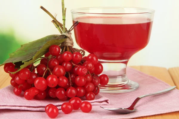 Red berries of viburnum and bowl with jam on table on bright background — Stock Photo, Image