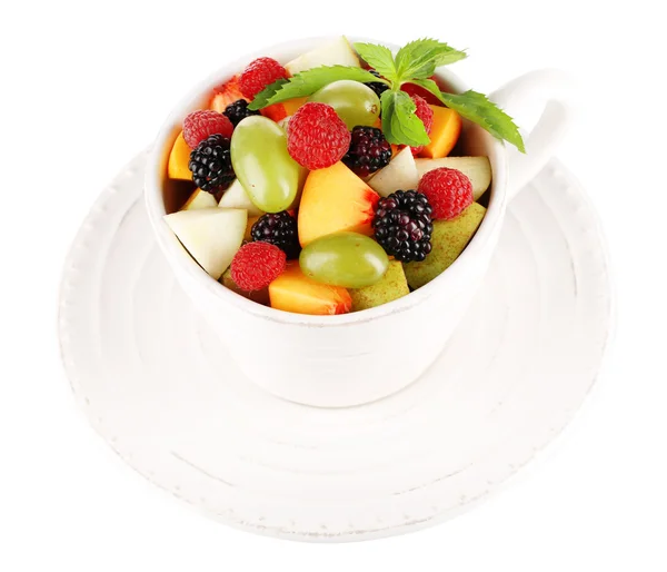 Fruit salad in cup isolated on white — Stock Photo, Image