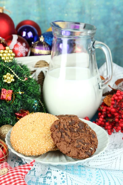 Beautiful Christmas composition with milk close-up — Stock Photo, Image