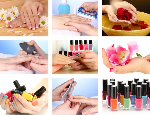 Collage di bella manicure donna — Foto Stock