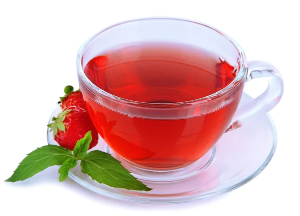 Delicious strawberry tea isolated on white — Stock Photo, Image