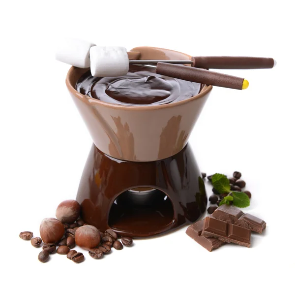 Fondue de chocolate, isolado em branco — Fotografia de Stock