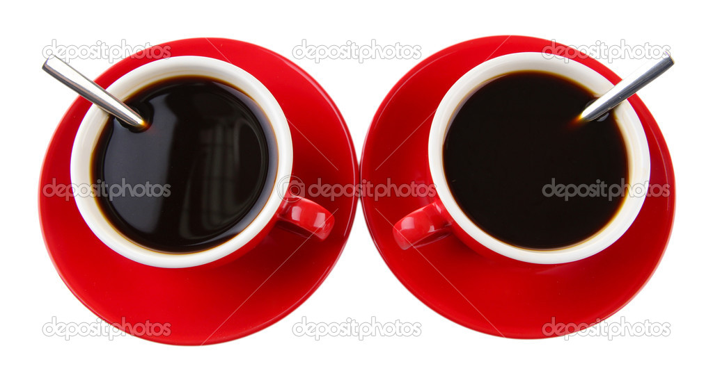 Red cups of strong coffee isolated on white
