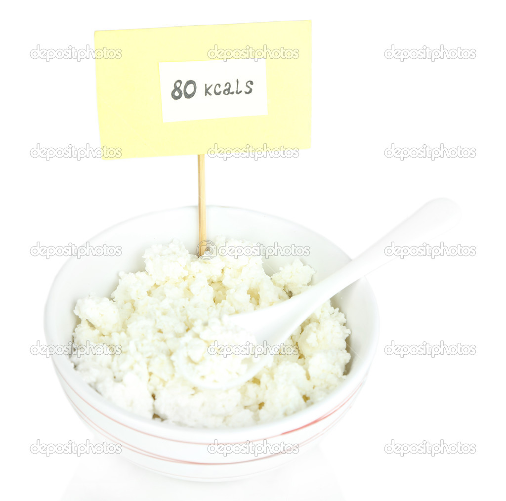 Calorie Content Of Cottage Cheese Isolated On White Stock Photo