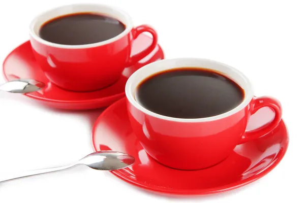 Red cups of strong coffee close up — Stock Photo, Image