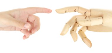 iki eli üzerine beyaz izole