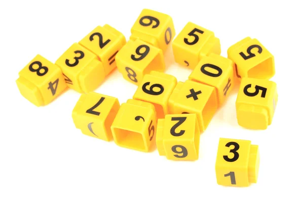 Educational cubes with different numbers isolated on white — Stock Photo, Image