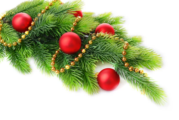 Christmas balls on fir tree, isolated on white — Stock Photo, Image