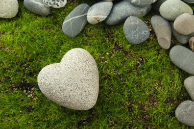 çim zemin üzerinde kalp şeklinde gri taş
