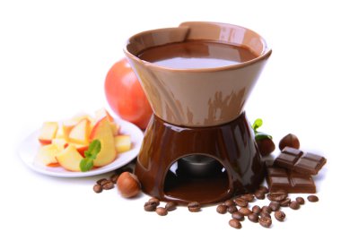 beyaz izole meyve, çikolata fondü