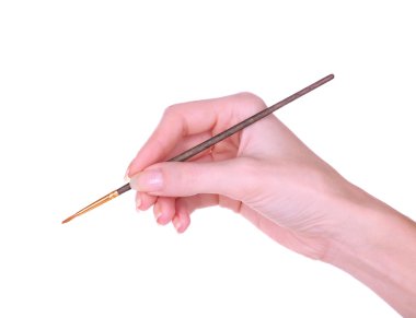 Fırça üzerinde beyaz izole tutmak el