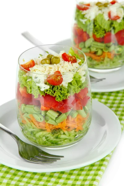 Tasty salad with fresh vegetables, isolated on white — Stock Photo, Image