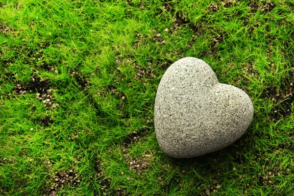 Pietra grigia a forma di cuore, su sfondo erba — Foto Stock