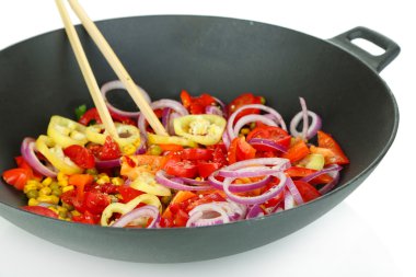 beyaz izole wok sebze