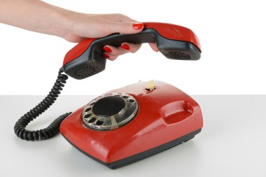 piros retro telefon, elszigetelt fehér