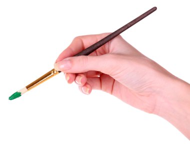Fırça üzerinde beyaz izole tutmak el