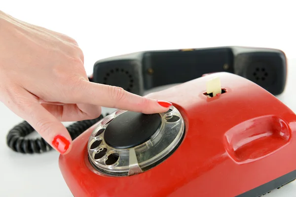 Red retro telephone, isolated on white — Stock Photo, Image