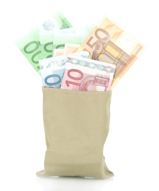 ile üzerine beyaz izole farklı euro banknot para çantası