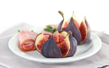 beyaz izole jambon ile lezzetli incir