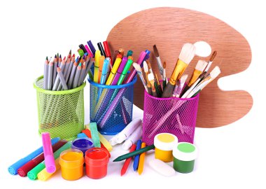 çeşitli yaratıcı araçlar üzerinde beyaz izole bileşimi