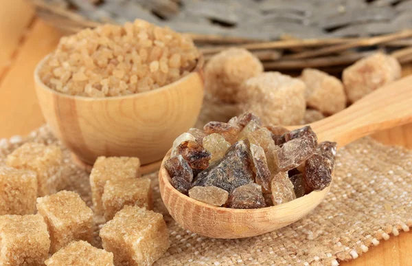 Different types of sugar on table close-up — Stockfoto