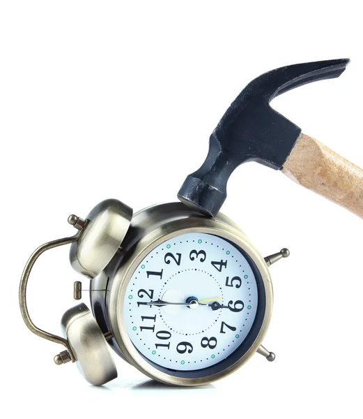 Hammer on alarm clock — Stock Photo, Image