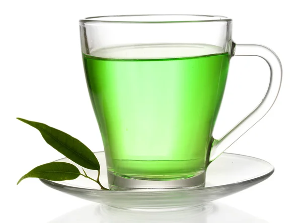 Taza transparente de té verde, aislada en blanco —  Fotos de Stock