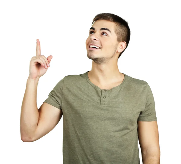 Portrait of young man on grey background — Stock Photo, Image