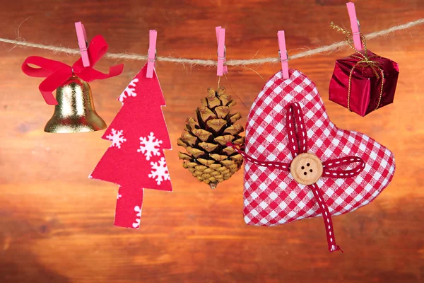 Christmas decorations on wooden background — Stock Photo, Image