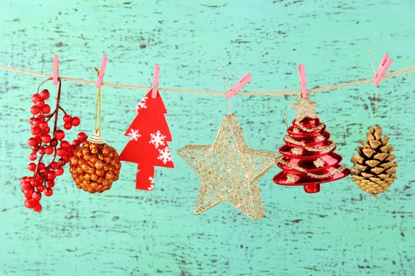 Christmas decorations on wooden background — Stock Photo, Image