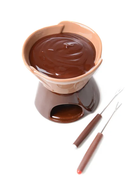 Fondue de chocolate, isolado em branco — Fotografia de Stock