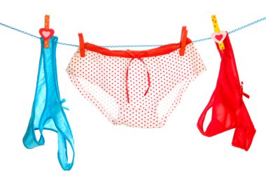 kadın külotu üzerinde beyaz izole ip asılı