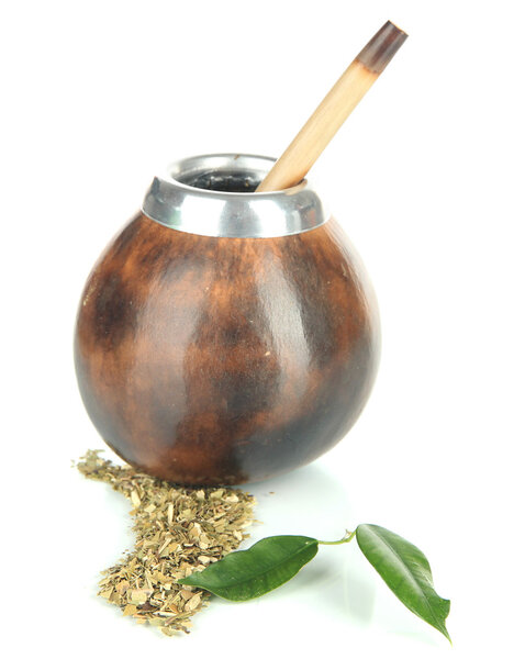 Калабаш и бомбилла с мате йерба изолированы на белом
