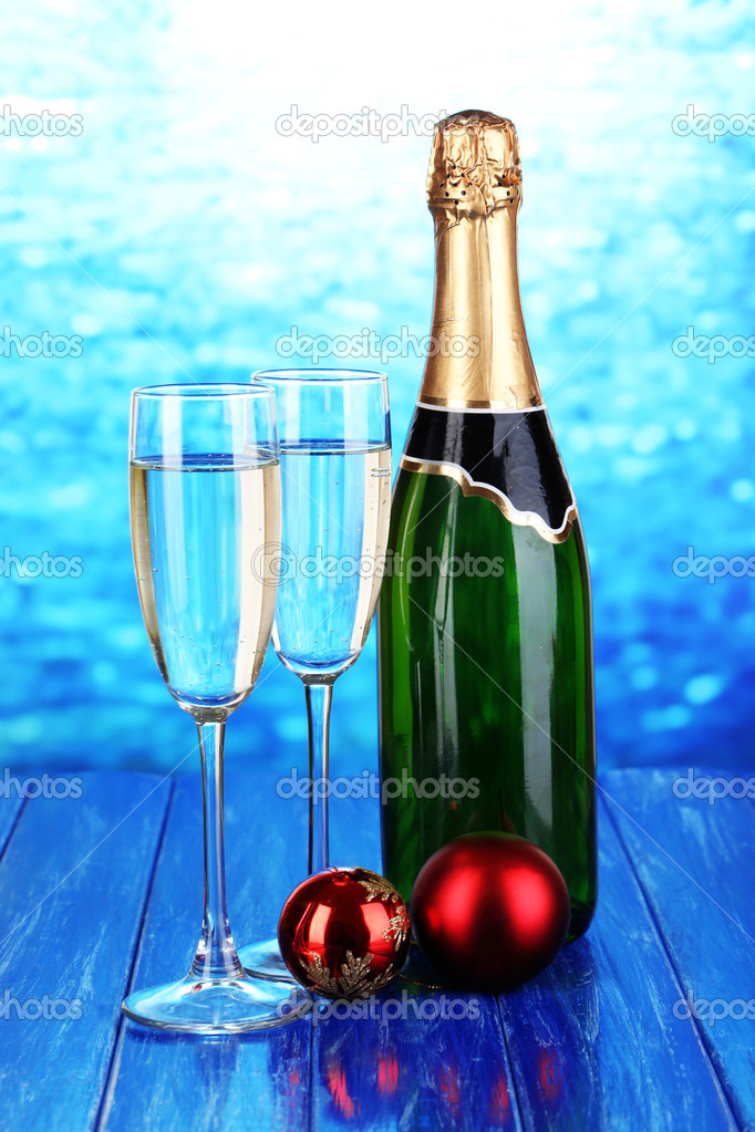 Champagne with glasses and Christmas balls