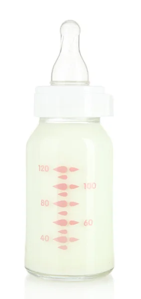 婴儿奶瓶的奶白色上孤立的 — 图库照片