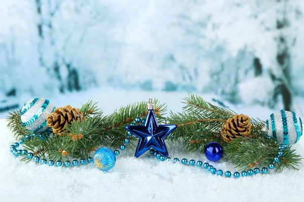 Composition of the Christmas decorations on light winter background — Stock Photo, Image